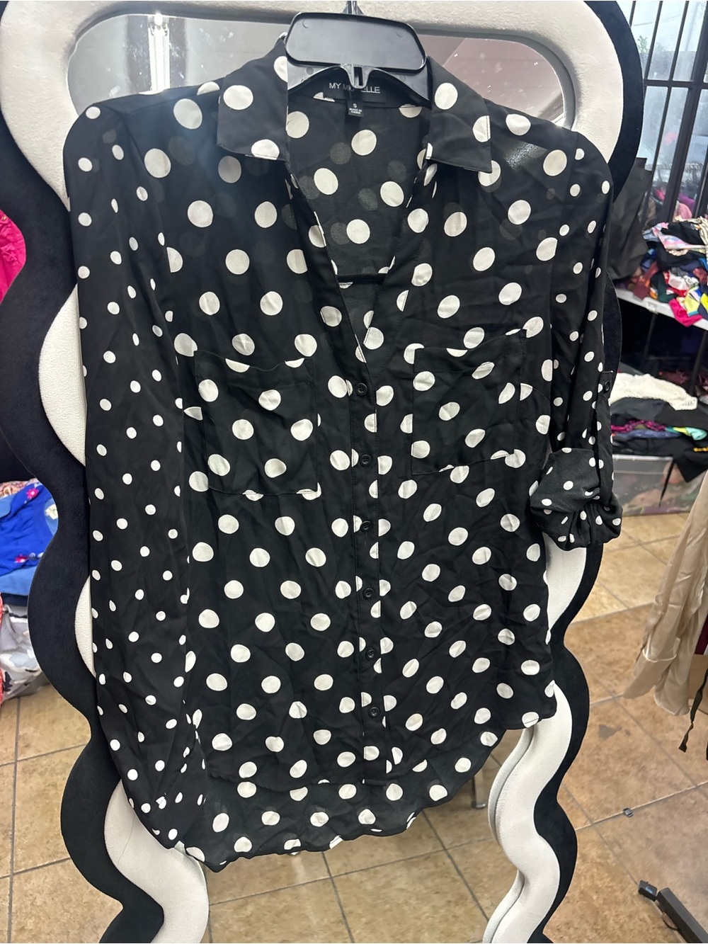 My Michelle Black and White Polka Dot Button-Down Shirt